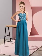 Pretty Chiffon Sleeveless Floor Length Homecoming Dress and Beading