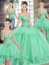 Dazzling Floor Length Apple Green Ball Gown Prom Dress Off The Shoulder Sleeveless Lace Up