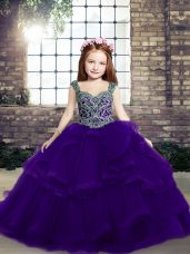 Tulle Sleeveless Floor Length Kids Pageant Dress and Beading