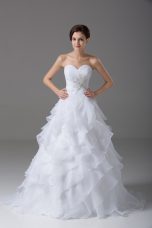 Flare White Wedding Dresses Sweetheart Sleeveless Brush Train Lace Up