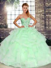 Apple Green Sleeveless Beading and Ruffles Floor Length Quinceanera Gown