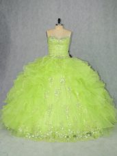 Sleeveless Lace Up Floor Length Beading and Ruffles Sweet 16 Quinceanera Dress