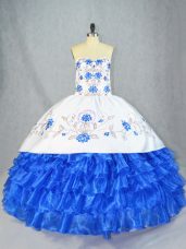 Popular Asymmetrical Blue And White Quinceanera Gowns Sweetheart Sleeveless Lace Up