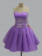 Nice Lavender Sleeveless Organza Lace Up Pageant Dress for Prom and Party