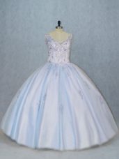 Exquisite Sleeveless Floor Length Beading Side Zipper Sweet 16 Dresses with Blue