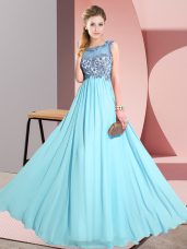 Chiffon Sleeveless Floor Length Vestidos de Damas and Beading and Appliques