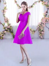 Fuchsia Cap Sleeves Lace Mini Length Vestidos de Damas