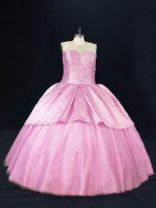 Clearance Pink Sleeveless Floor Length Beading Lace Up Quinceanera Gowns