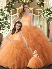 Lovely Orange Sleeveless Tulle Lace Up Quinceanera Dresses for Military Ball and Sweet 16 and Quinceanera