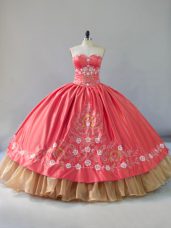 Dazzling Watermelon Red Sleeveless Embroidery Floor Length Sweet 16 Dresses