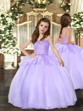 Super Lavender Lace Up Kids Formal Wear Beading Sleeveless Floor Length