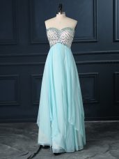 Beautiful Chiffon Sweetheart Sleeveless Zipper Beading Homecoming Dress in Light Blue