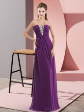 Sweetheart Sleeveless Zipper Prom Gown Dark Purple Chiffon
