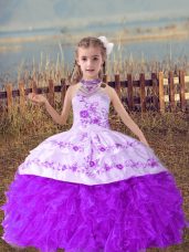 Adorable Ball Gowns Evening Gowns Lavender Halter Top Organza Sleeveless Floor Length Lace Up