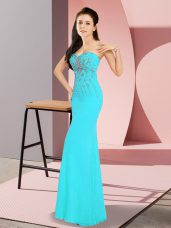 Admirable Sweetheart Sleeveless Zipper Aqua Blue Chiffon