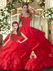 Fantastic Red Lace Up Quinceanera Dresses Ruffles Sleeveless Floor Length