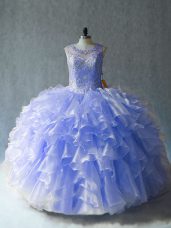 Stylish Lavender Vestidos de Quinceanera Sweet 16 and Quinceanera with Beading and Ruffles Scoop Sleeveless Lace Up