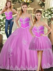 Delicate Lilac Sweetheart Lace Up Beading and Appliques Quinceanera Dresses Sleeveless