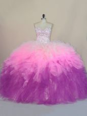 Pretty Brush Train Ball Gowns Ball Gown Prom Dress Multi-color Sweetheart Tulle Sleeveless Lace Up
