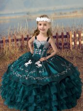 Eye-catching Sleeveless Lace Up Floor Length Embroidery and Ruffled Layers Girls Pageant Dresses