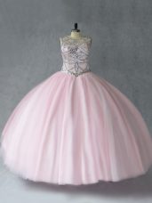 Baby Pink Scoop Lace Up Beading Sweet 16 Dresses Sleeveless
