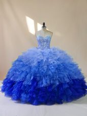 Multi-color Ball Gowns Sweetheart Sleeveless Organza Floor Length Lace Up Beading and Ruffles Quinceanera Dress