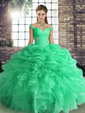 Turquoise Sleeveless Organza Lace Up Sweet 16 Dress for Party and Military Ball and Sweet 16 and Quinceanera