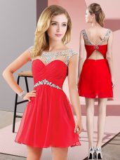 Inexpensive Chiffon Sleeveless Mini Length Evening Dress and Beading
