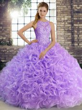 Latest Beading Quinceanera Gowns Lavender Lace Up Sleeveless Floor Length