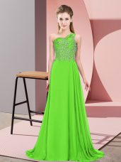 Wonderful Green Empire Beading Juniors Evening Dress Side Zipper Chiffon Sleeveless Floor Length