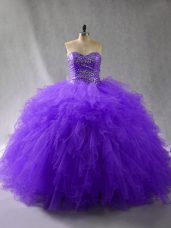 Ball Gowns Sweet 16 Quinceanera Dress Purple Sweetheart Tulle Sleeveless Floor Length Lace Up