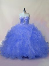 Blue Sweetheart Lace Up Beading and Ruffles Sweet 16 Dress Sleeveless