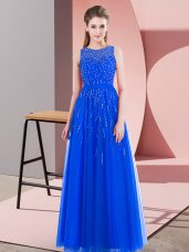 Perfect Floor Length Empire Sleeveless Blue Dress for Prom Side Zipper