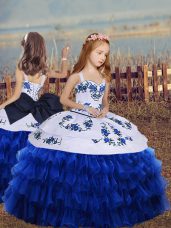 Nice Long Sleeves Embroidery and Ruffled Layers Lace Up Little Girls Pageant Dress