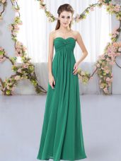 Latest Dark Green Zipper Dama Dress for Quinceanera Ruching Sleeveless Floor Length