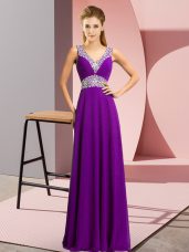 Purple Sleeveless Chiffon Lace Up Evening Dresses for Prom and Party