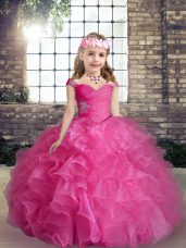 Sleeveless Beading and Ruffles Lace Up Girls Pageant Dresses