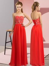 Top Selling Red Sleeveless Chiffon Lace Up Prom Evening Gown for Prom and Party