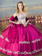 Dramatic Fuchsia Lace Up Sweetheart Sleeveless Floor Length Sweet 16 Dress Beading and Embroidery