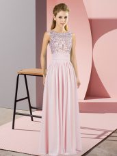 Smart Pink Scoop Neckline Beading Prom Party Dress Sleeveless Backless