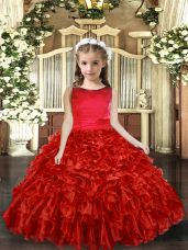 Custom Design Ruffles Pageant Dress Red Backless Sleeveless Floor Length