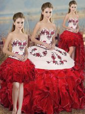 Sleeveless Embroidery and Ruffles and Bowknot Lace Up Quinceanera Dresses