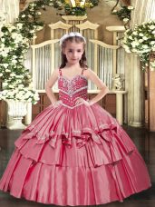 Floor Length Red Pageant Dress Toddler Taffeta Sleeveless Beading
