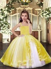 Inexpensive Yellow Sleeveless Floor Length Beading Lace Up Pageant Dress Wholesale