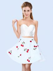Cute Pattern Bridesmaid Gown White Lace Up Sleeveless Mini Length