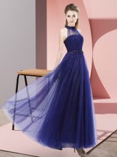 Fantastic Purple Sleeveless Floor Length Beading and Appliques Lace Up Wedding Party Dress
