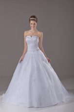 Cute Strapless Sleeveless Brush Train Zipper Bridal Gown White