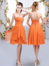 Charming Orange Lace Up Sweetheart Ruffles and Ruching Damas Dress Chiffon Sleeveless