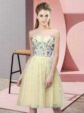 Enchanting Empire Bridesmaid Gown Yellow Sweetheart Tulle Sleeveless Knee Length Lace Up