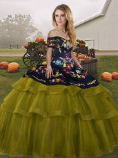 Delicate Sleeveless Brush Train Lace Up Embroidery and Ruffled Layers Sweet 16 Dress